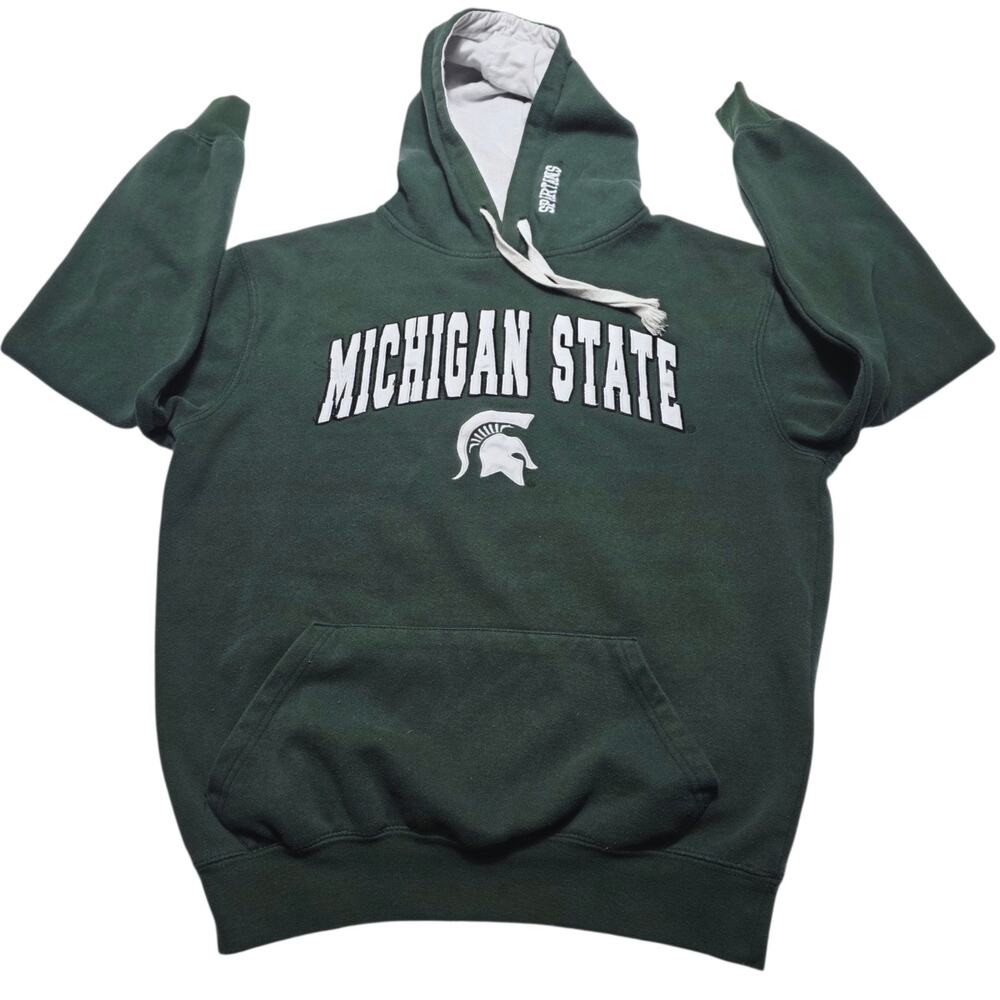 Michigan State Spartans Pullover Hoodie Sweatshirt Mens Medium Green Sewn Y2k